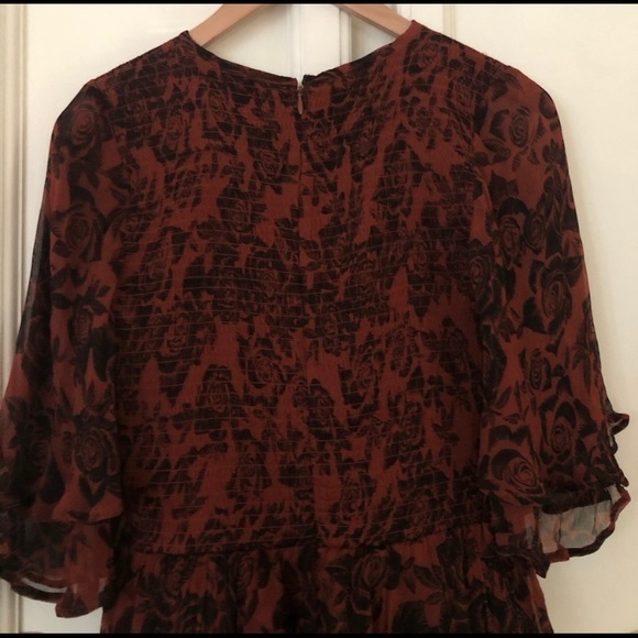 Ganni Revolve Beaumont Rust Black Smocked Dress - Picture 8 of 8